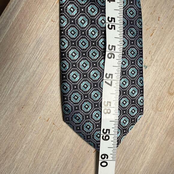 Croft & Barrow Teal Blue Geometric Pattern Tie 100% Polyester Handmade - Picture 8 of 9